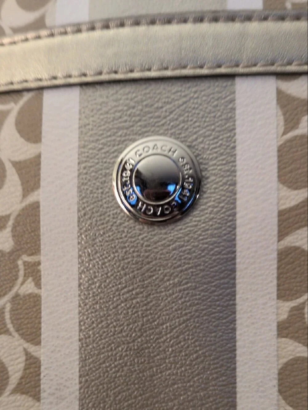 Coach  Chelsea 2011 Beige and Metallic Stripe Signature Tote